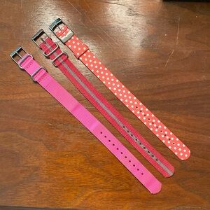 Trio of pink 16 mm slip thru straps for Timex weekender watch